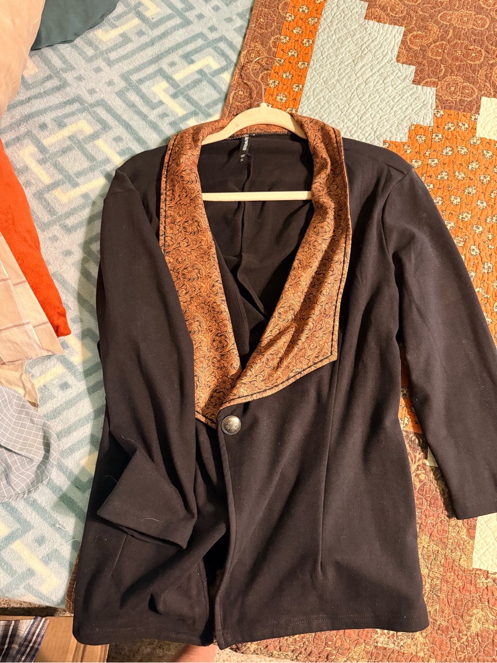 Crazy Train Black Blazer with Brown Paisley Shawl Collar